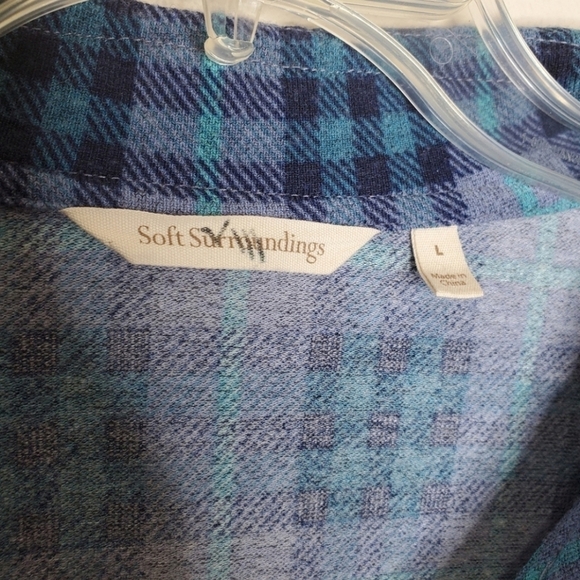 Soft Surroundings Brynn Blue Plaid Printed Button Front Tunic Top - Picture 5 of 7